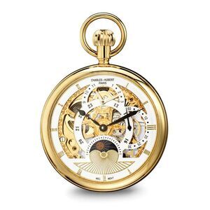 Charles Hubert IP-pltd Stnlss Open Face Dual Time Pocket Watch
